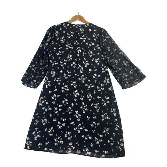 Ann‎ Taylor Floral Print Sheer Sleeve Dress size 2 Black - Picture 4 of 7